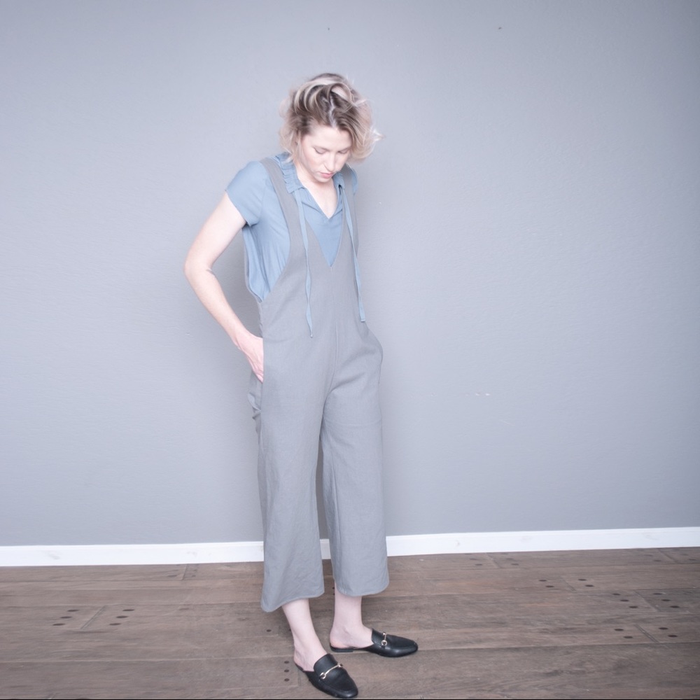 Grey jumpsuit.
